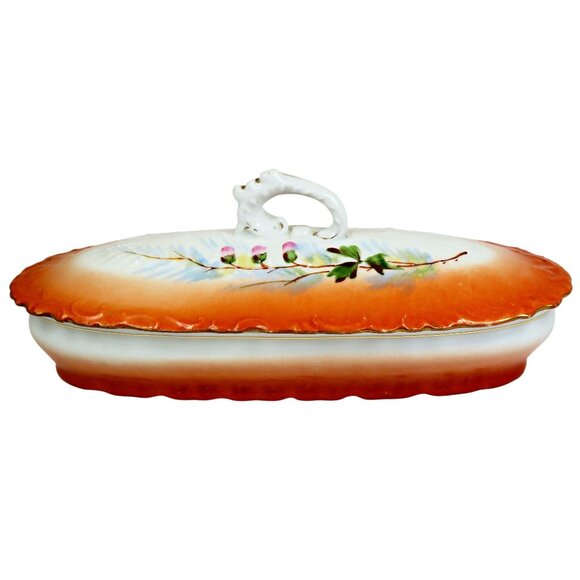 Vintage Luster-Style Covered Vanity Dishes – Rosebud Motif, Hand-Numbered Pair - Picture 8 of 13